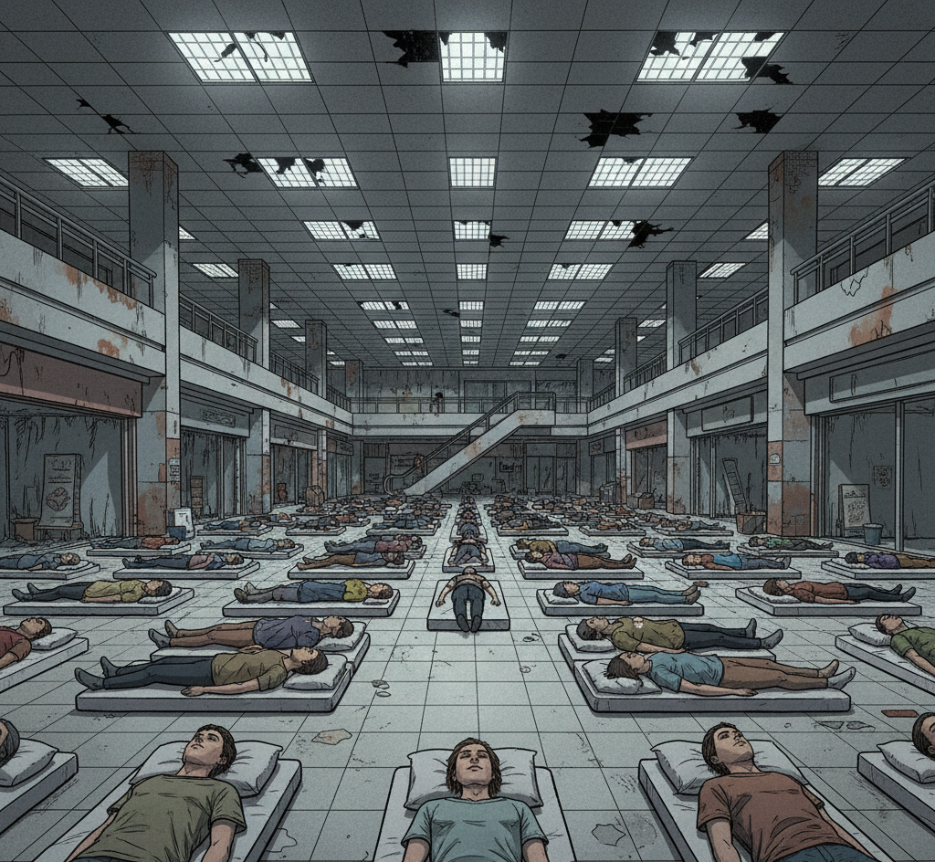 lying flat on mattresses